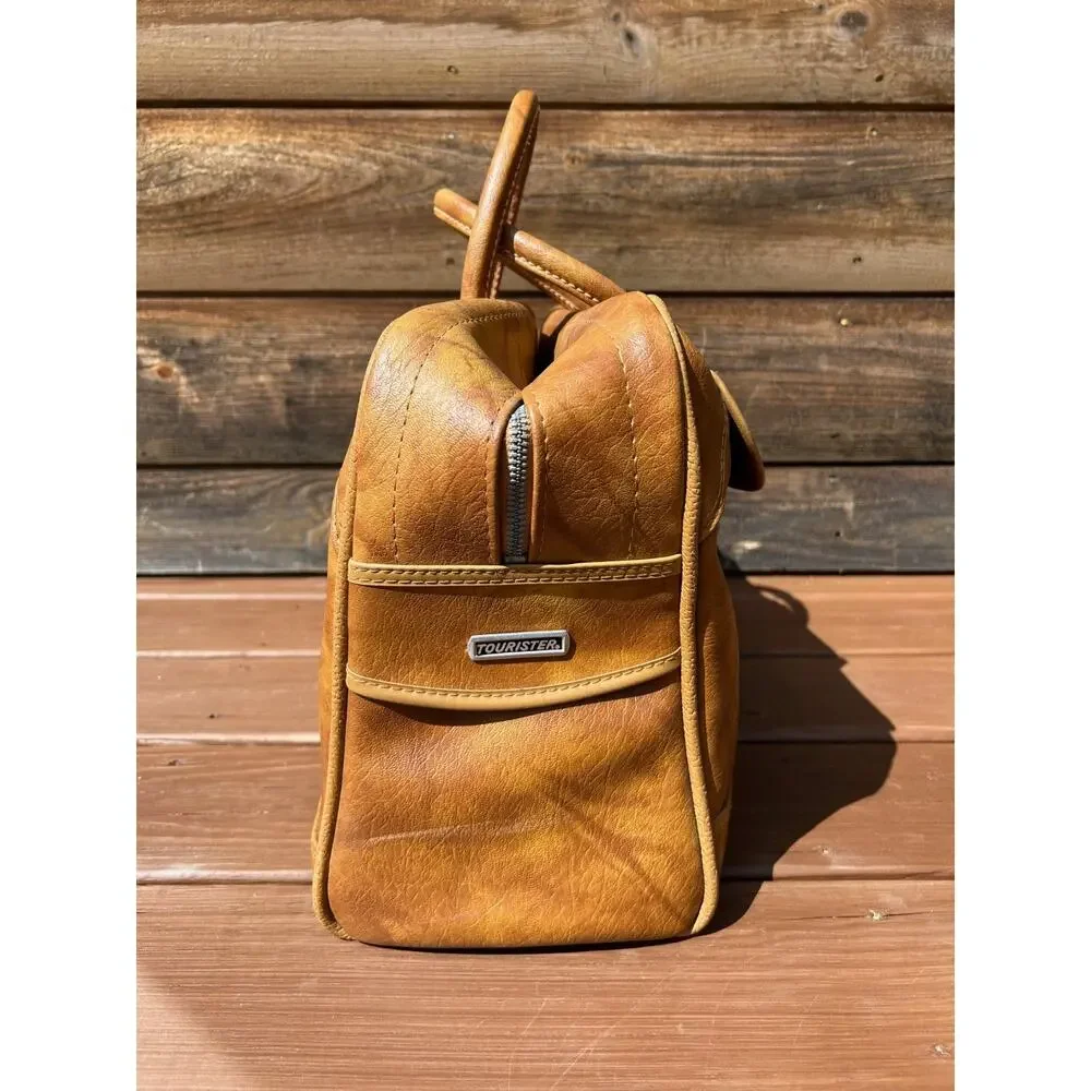 Vintage American Tourister Tan Vinyl Carry On Bag Lock 1970s Overnight Bag Item